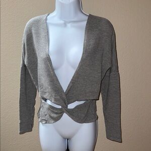 DYI Gray V-Neck Twist Front Cut Out Ribbed Modal Blend Sweater Women’s Size M/L